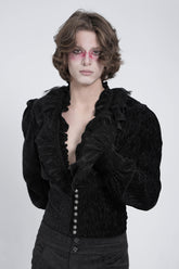 Black V Collar Long Sleeves Ruffle Stitching Lace Men's Gothic Blouse